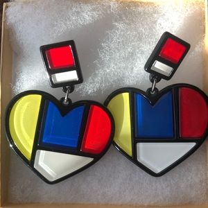 Piet Mondrian Color Blocked Heart Earrings